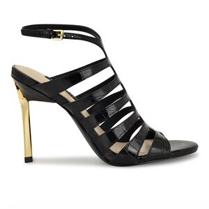 Nine West Black and Gold Strappy Heels